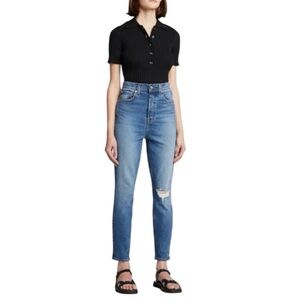 GRLFRND The Piper Crop Blue Jeans Super High Rise Stretch Slim Size 24, 26, & 28